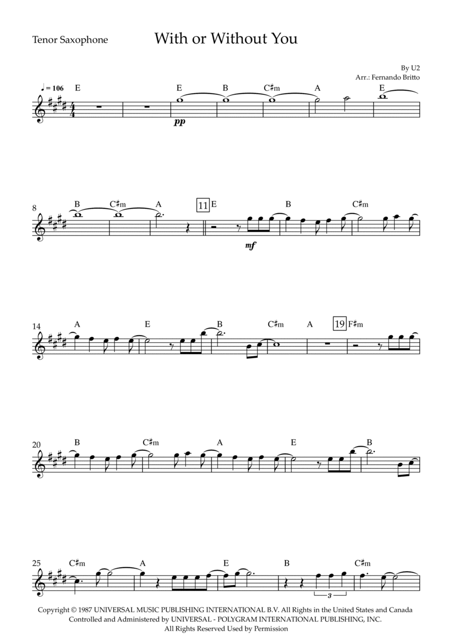 With Or Without You (arr. Fernando Britto)