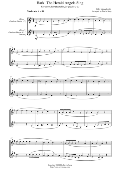 Hark! The Herald Angels Sing (for oboe duet, suitable for grades 1-5) (arr. Edwin Sung)