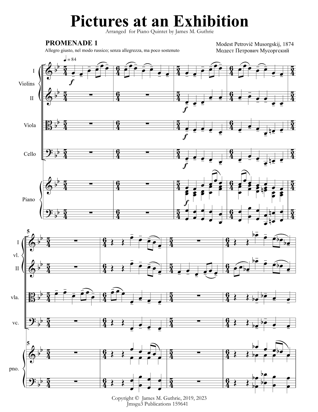 Mussorgsky: Pictures at an Exhibition for Piano Quintet, 1st Edition (arr. James M. Guthrie)