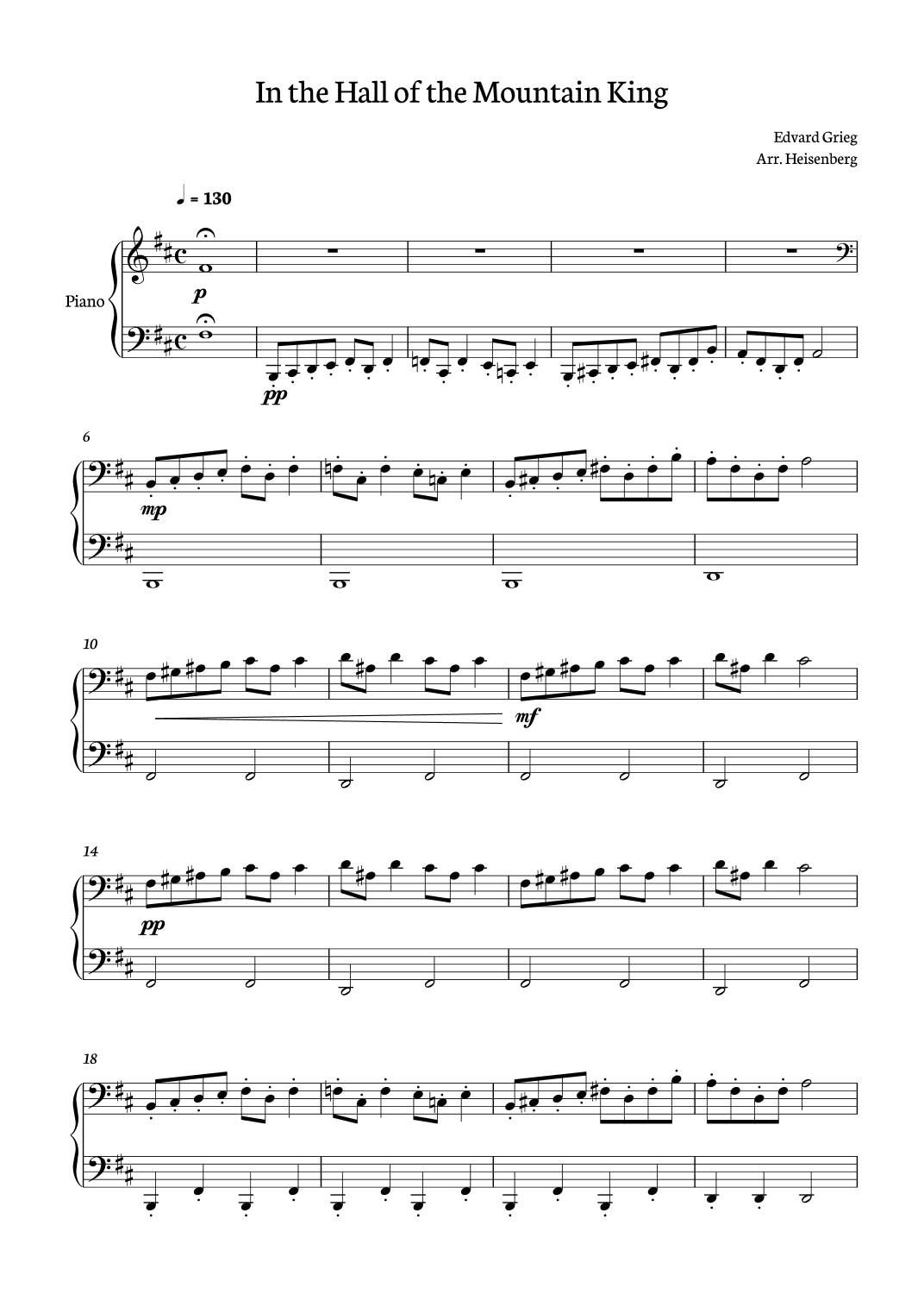In The Hall of the Mountain King for Piano solo (arr. Heisenberg)
