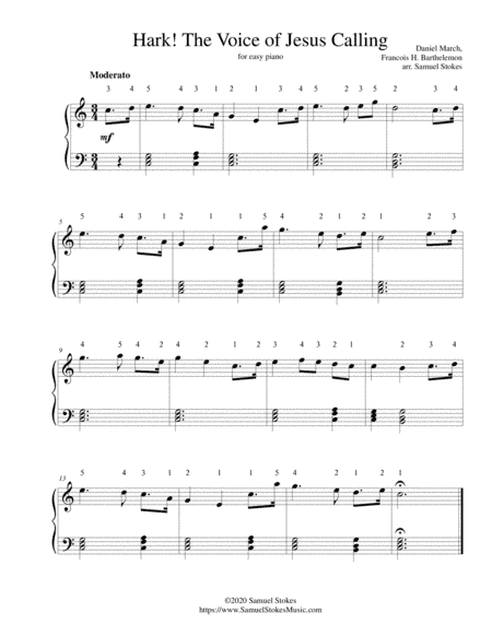 Hark! The Voice of Jesus Calling (Barthelemon setting) - for easy piano (arr. Samuel Stokes)