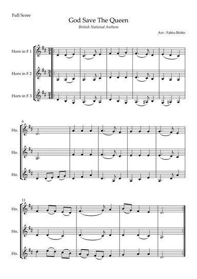 God Save The Queen (British National Anthem) for Horn in F Trio (arr. Fabio Britto)