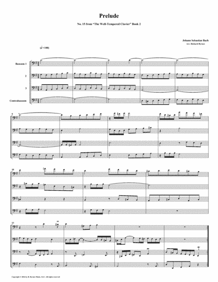 Prelude 15 from Well-Tempered Clavier, Book 2 (Bassoon Quartet) (arr. Richard Byrnes)