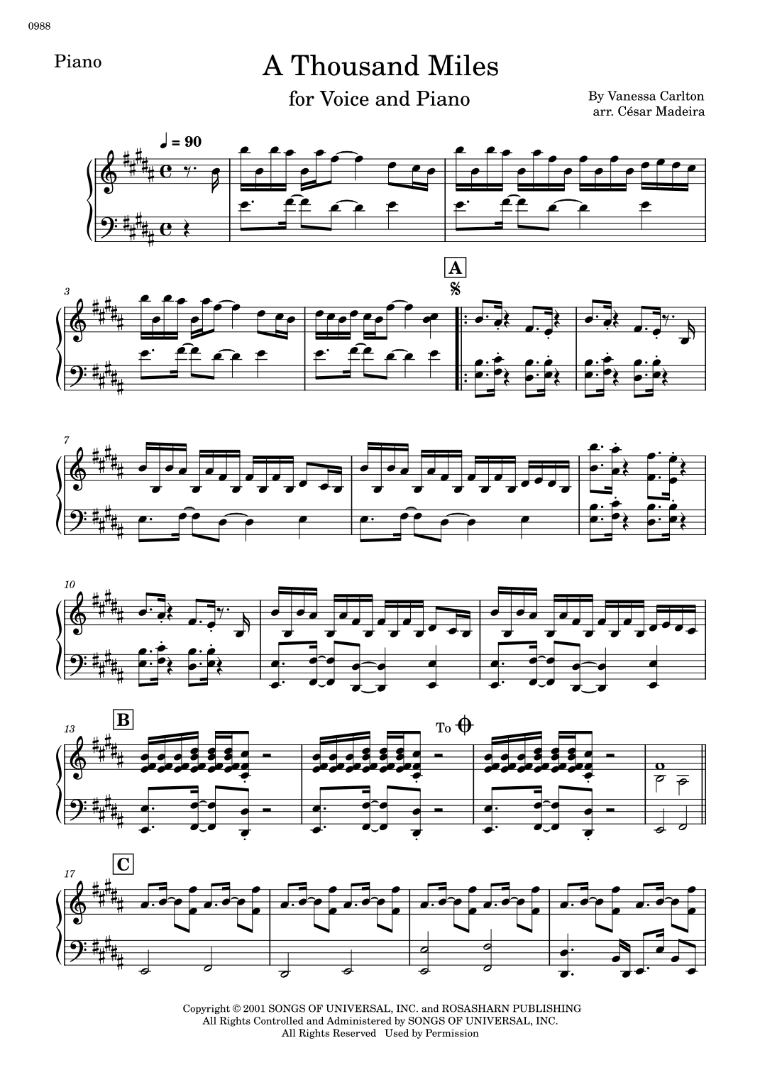 A Thousand Miles (arr. César Madeira)