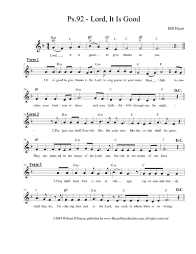 Psalm 92:  Lord, It Is Good (leadsheet)