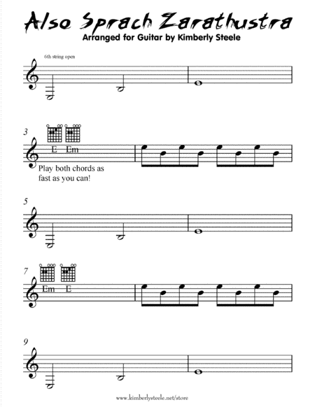 Also Sprach Zarathustra for Beginning Electric Guitar Solo (arr. Kimberly Steele)