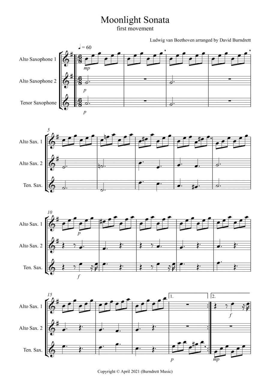 Moonlight Sonata (1st movement) for Saxophone Trio (arr. David Burndrett)