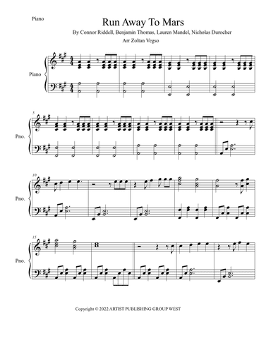 Run Away To Mars (arr. Zoltan Vegso)