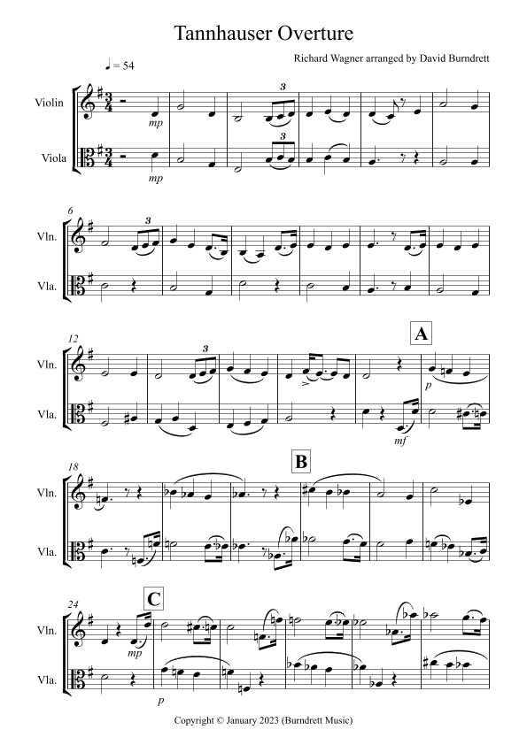 Tannhäuser Overture for Violin and Viola Duet (arr. David Burndrett)