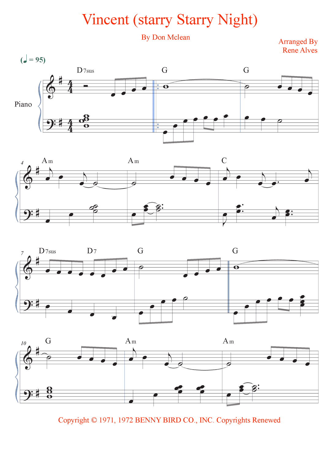 Vincent (starry Starry Night) (arr. Rene Alves)