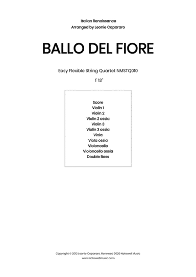 Ballo del Fiore (Flexible string quartet/ensemble) (arr. Leonie Capararo)