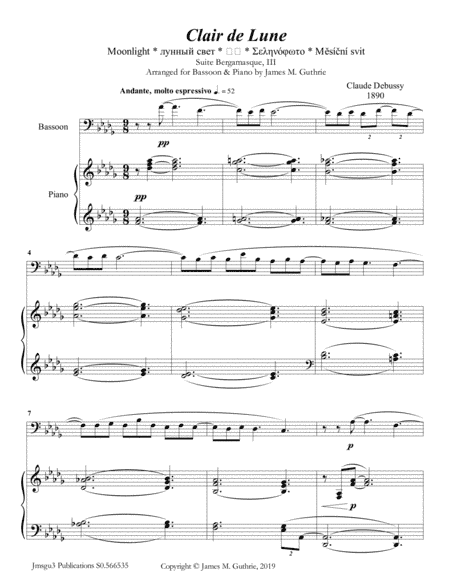 Debussy: Claire de Lune for Bassoon & Piano (arr. James M. Guthrie)