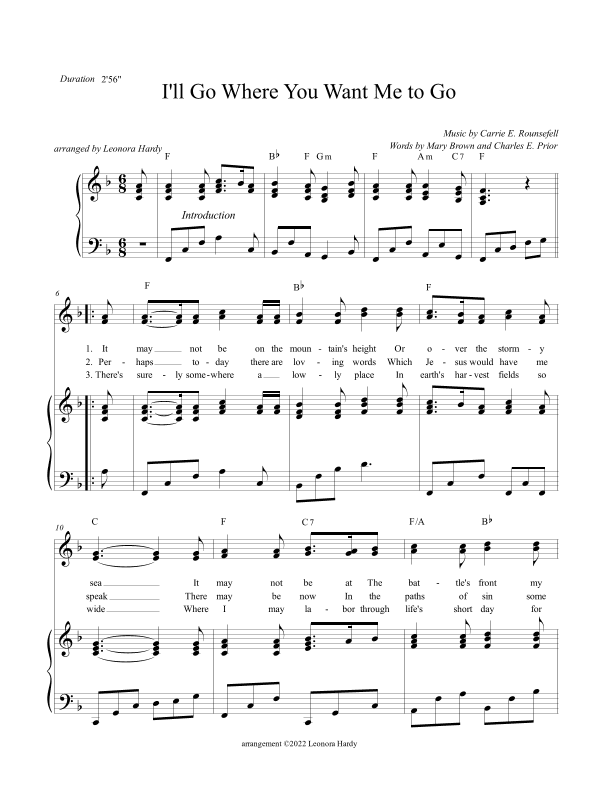 I'll Go Where You Want Me to Go (arr. Leonora Hardy)