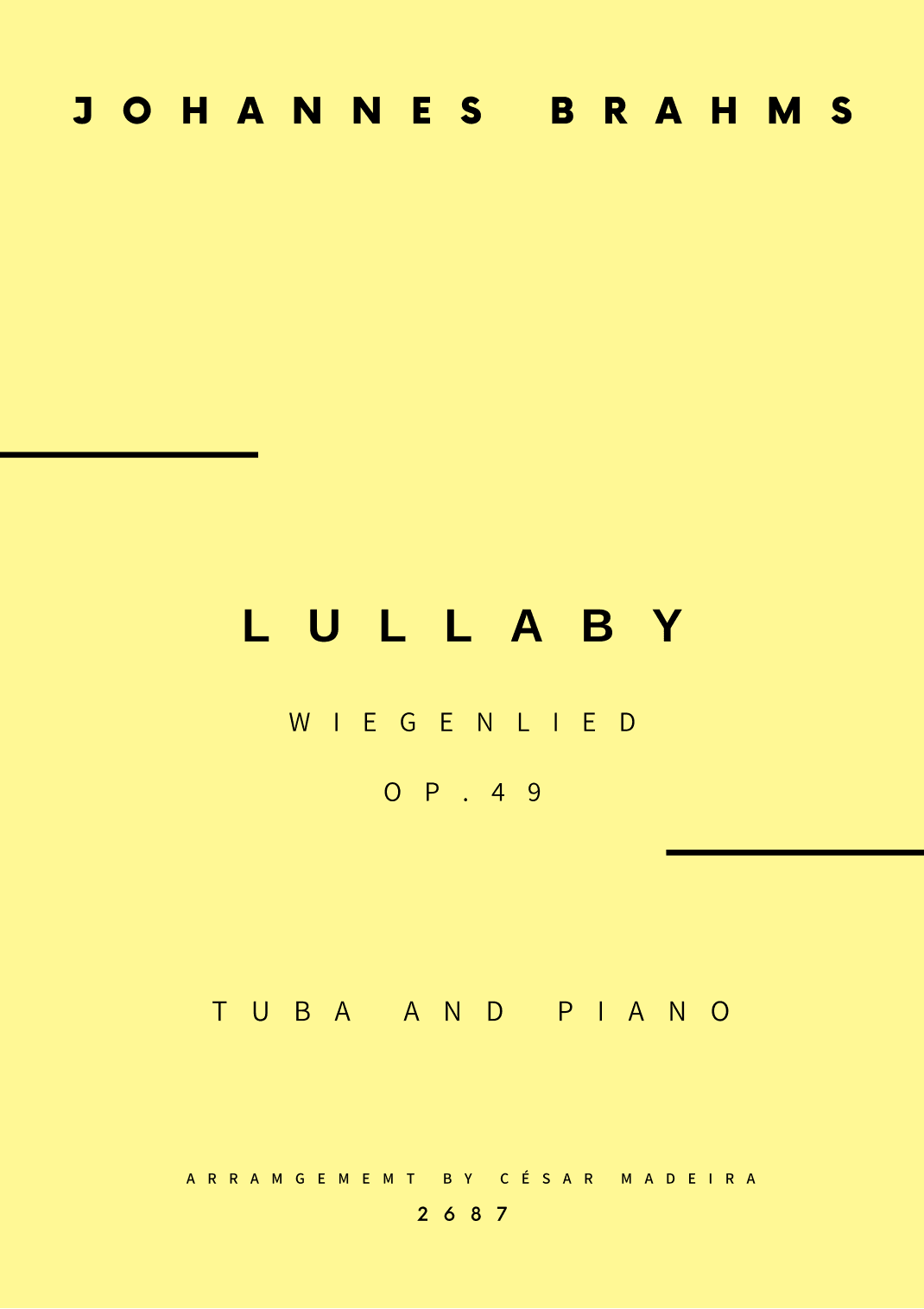 Brahms' Lullaby - Tuba and Piano (Full Score and Parts) (arr. César Madeira)