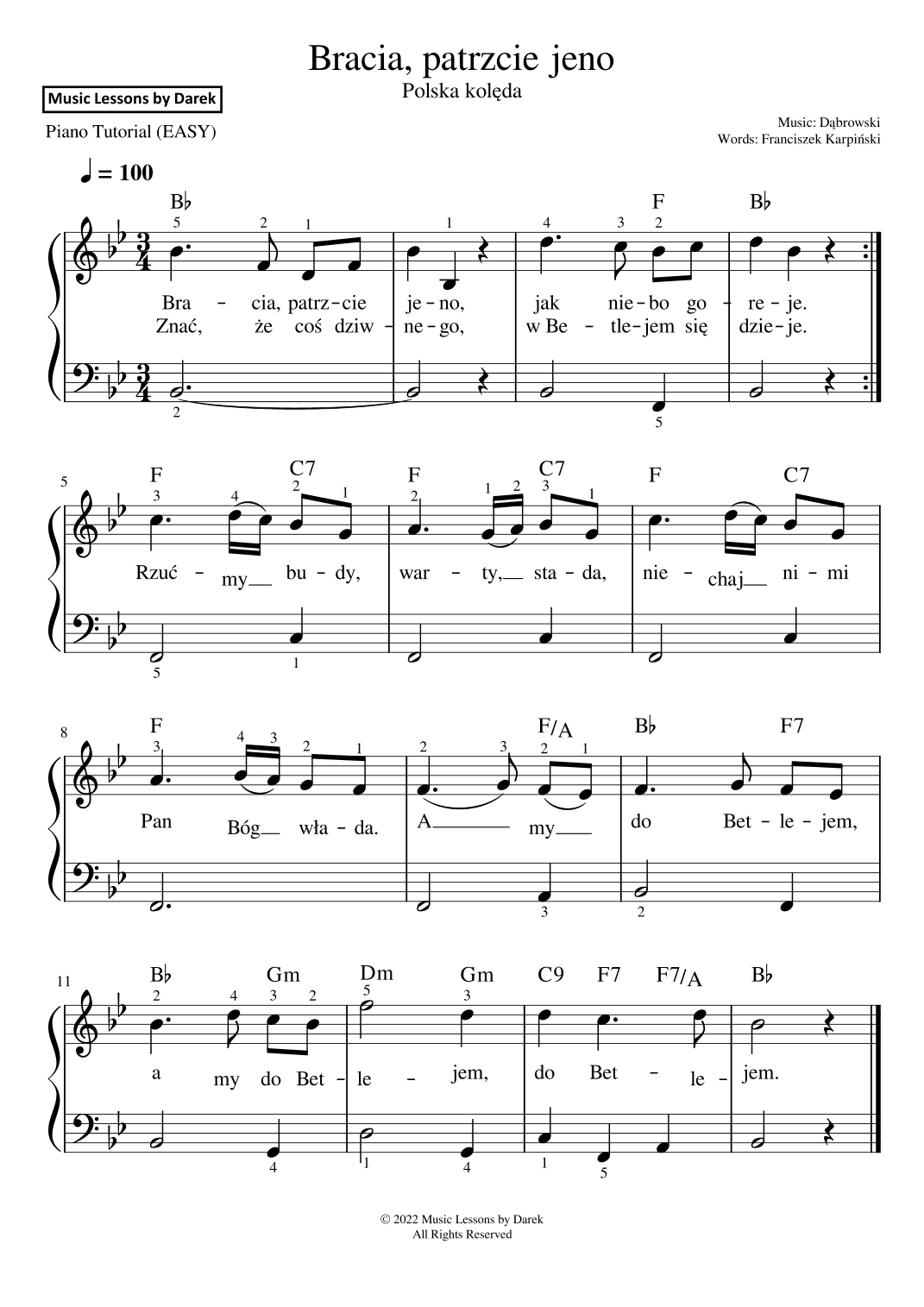 Bracia, patrzcie jeno (Polish Christmas Carol) [EASY PIANO] (arr. Darek)