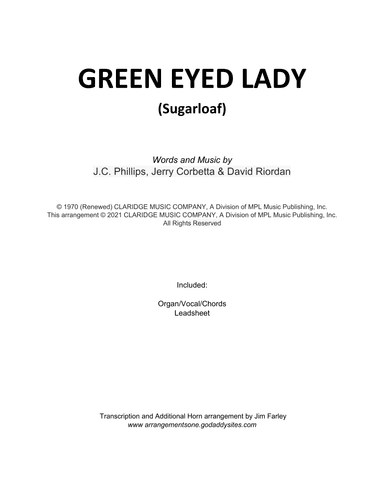 Green-eyed Lady (arr. Jim Farley)
