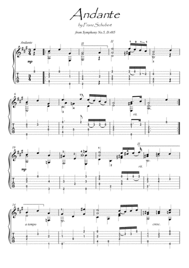 Andante by Schubert guitar solo (arr. PianoSheetNow)