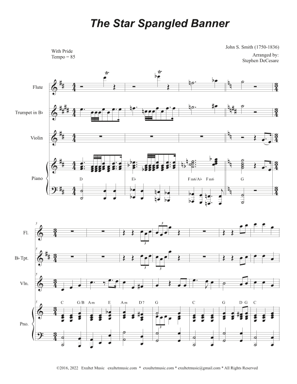 The Star Spangled Banner (Violin solo and Piano) (arr. Stephen DeCesare)