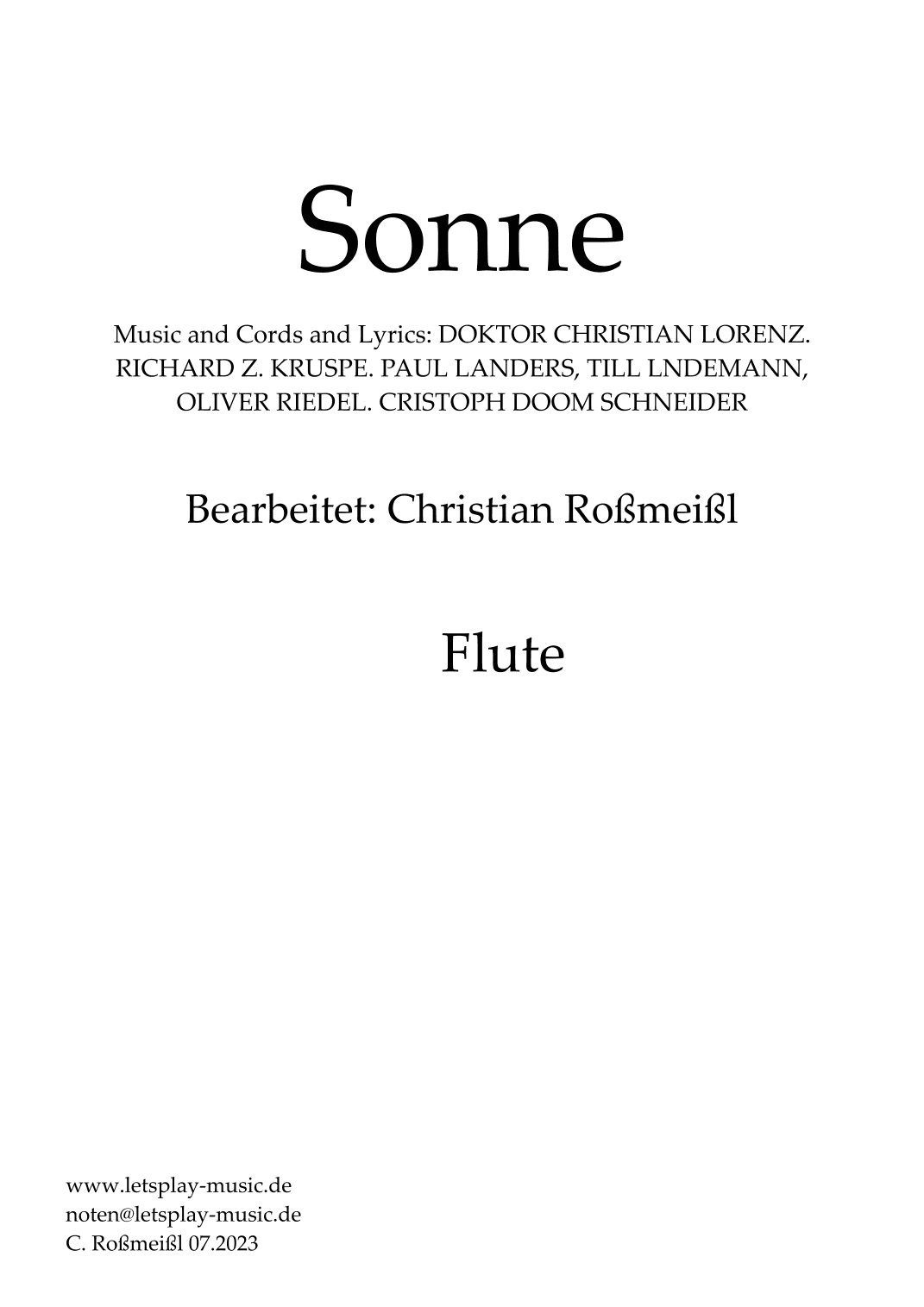 Sonne (arr. Christian Roßmeißl)