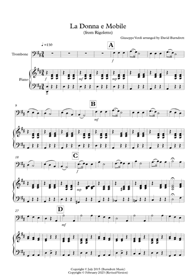 La Donna e Mobile for Trombone and Piano (arr. David Burndrett)