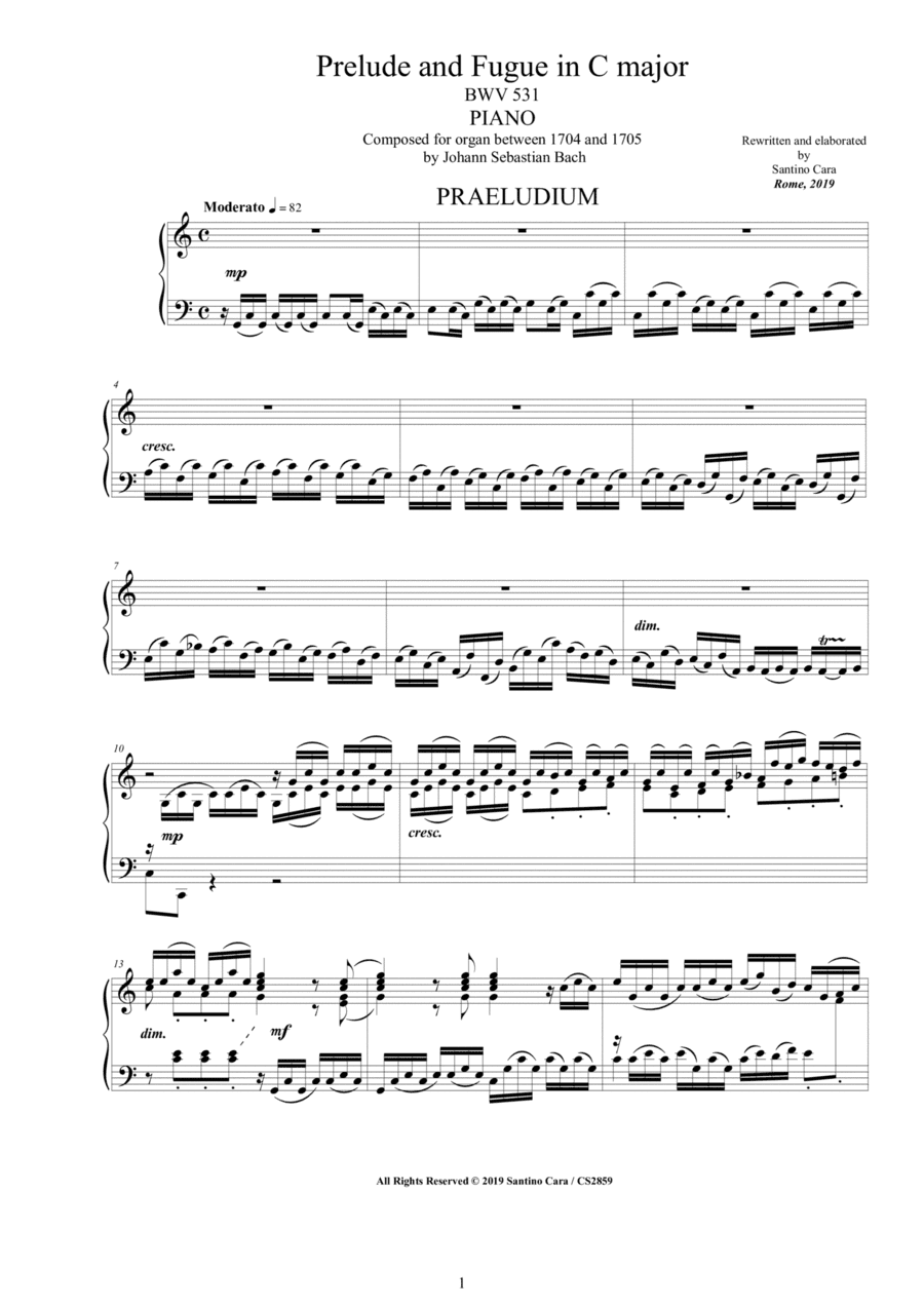 Bach - Prelude and Fugue in C major BWV 531 for Piano (arr. Santino Cara)