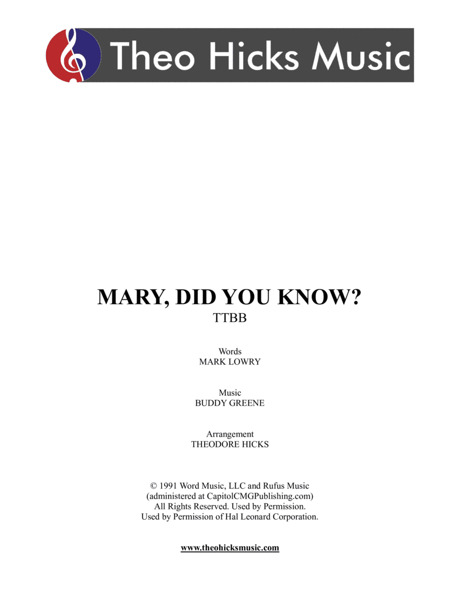 Mary, Did You Know? (arr. Theodore Hicks)