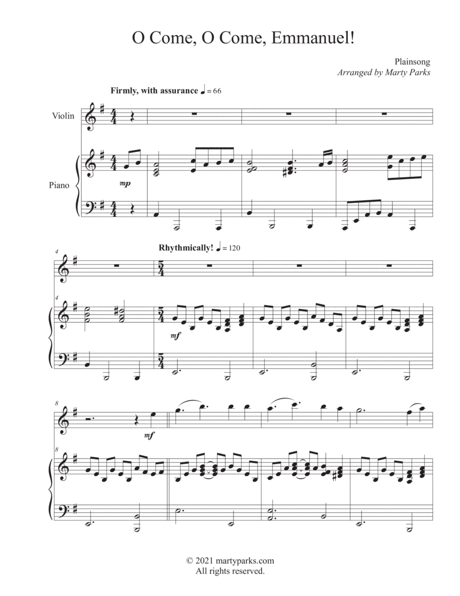 O Come, O Come, Emmanuel! (Violin-Piano) (arr. Marty Parks)