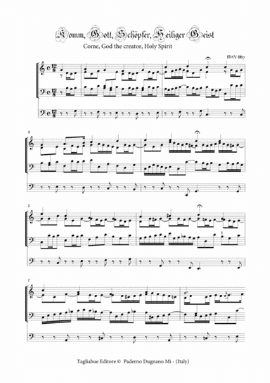 BACH J.S. - Komm, Gott, Schöpfer, Heiliger Geist - BWV 667 - For Organ 3 staff (arr. Marcello Meneguzzo)