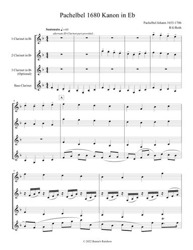 Pachelbel Canon in Eb Clarinet Quartet (arr. R G Roth)