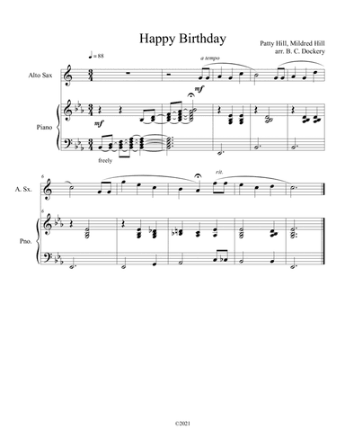 Happy Birthday (Alto Sax Solo) with optional piano accompaniment (arr. B. C. Dockery)