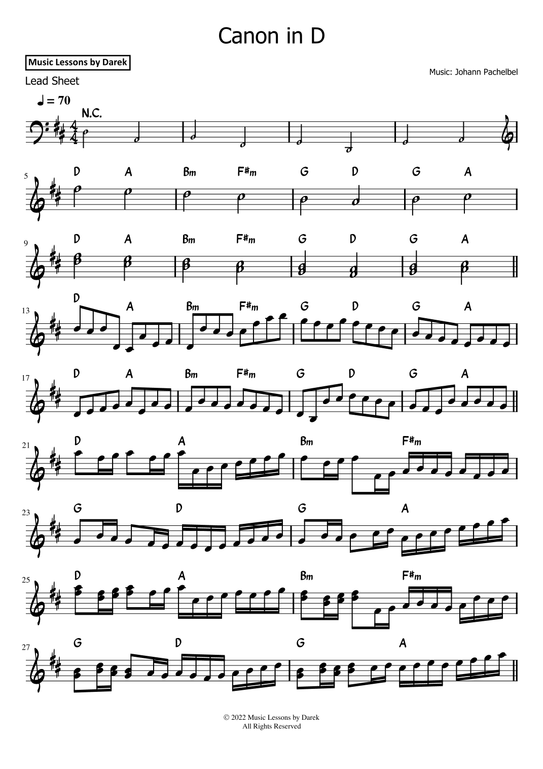 Canon in D (LEAD SHEET) [Johann Pachelbel] (arr. Darek)