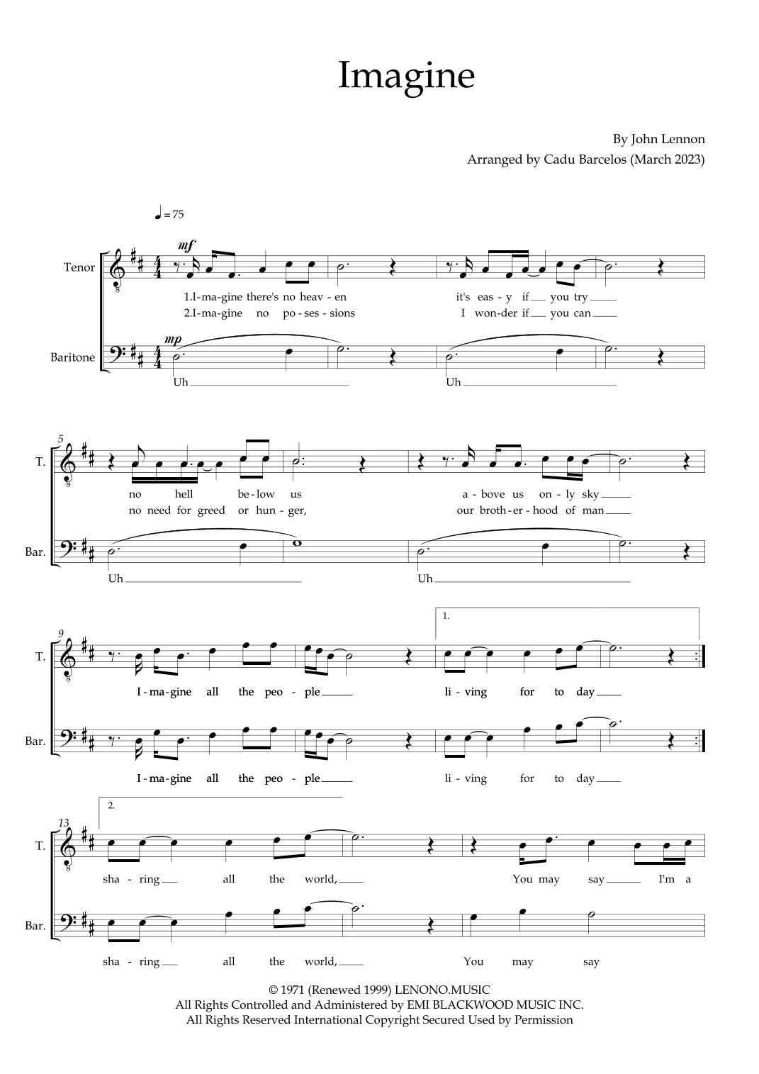 Imagine (arr. Cadu Barcelos)