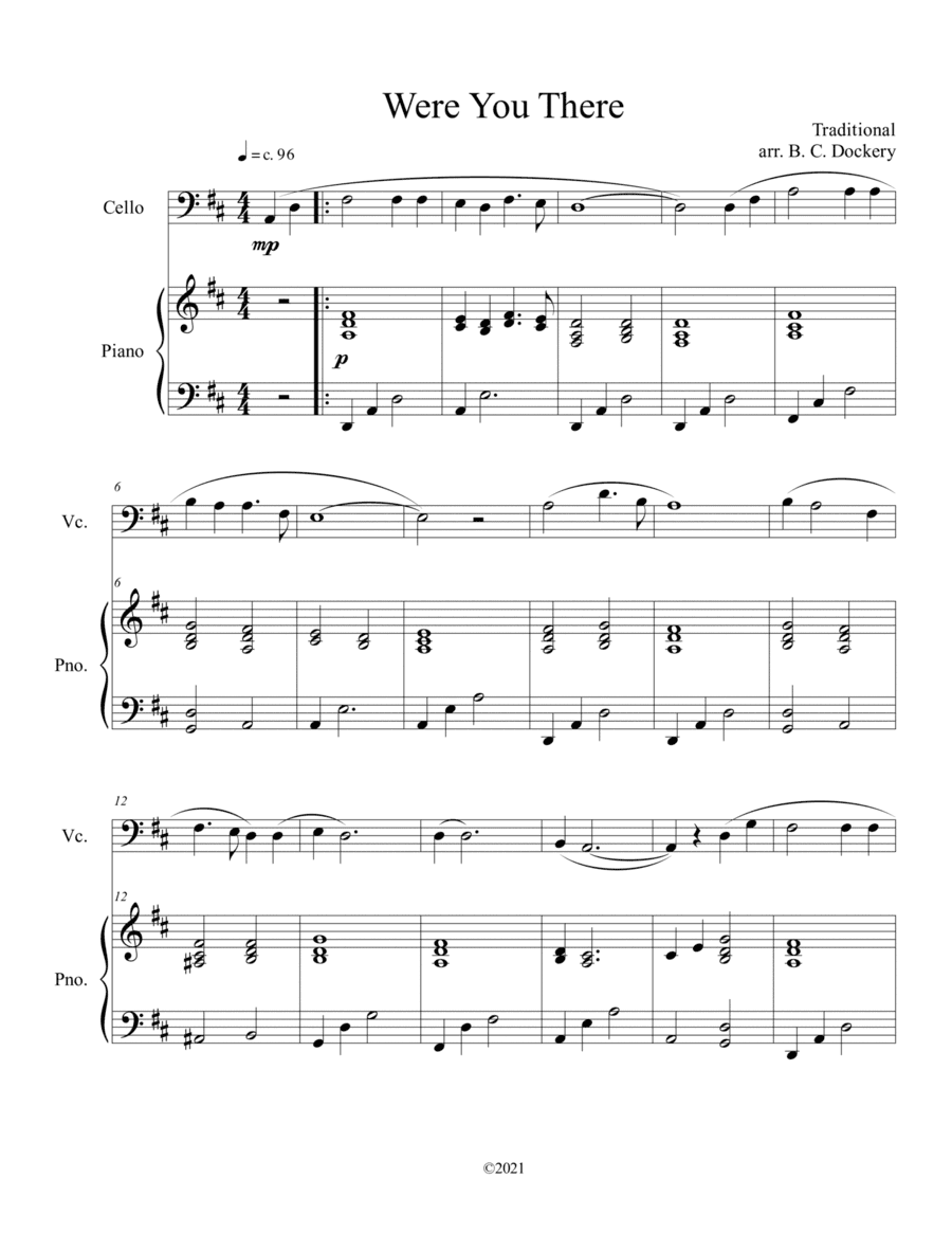 Were You There (cello solo) with optional piano accompaniment (arr. B. C. Dockery)