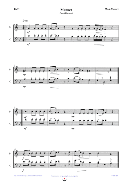 Menuet -Don Giovanni (easy brass duet Nb. 5 -  Bb/C) (arr. Josef Štastný)