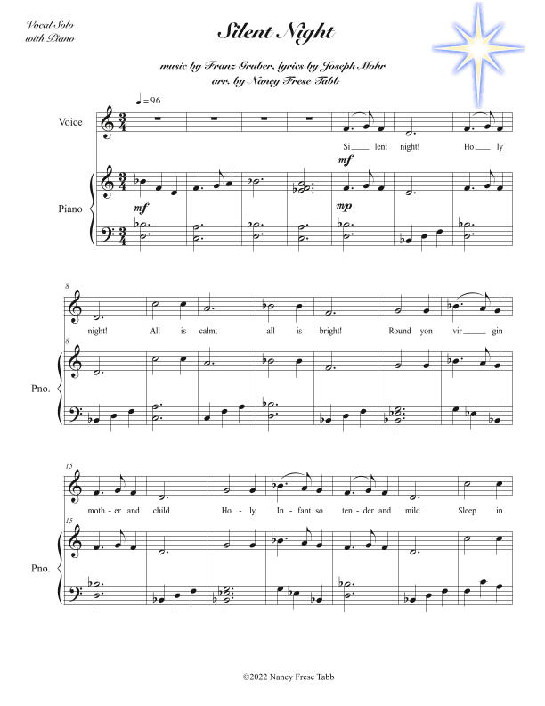 Silent Night (2 vs.) arranged for Vocal Solo with Piano (arr. Nancy Frese Tabb)