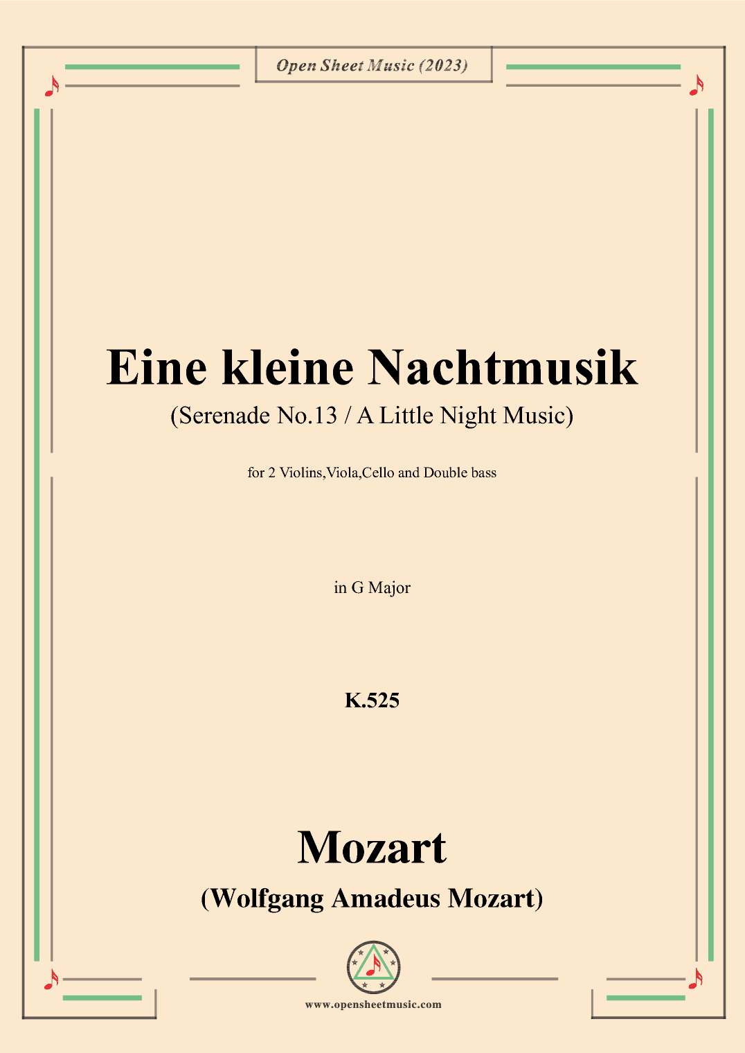 Mozart-Eine kleine Nachtmusik(Serenade No.13),K.525,in G Major,Viola,Cello and Double (arr. OSM Press)