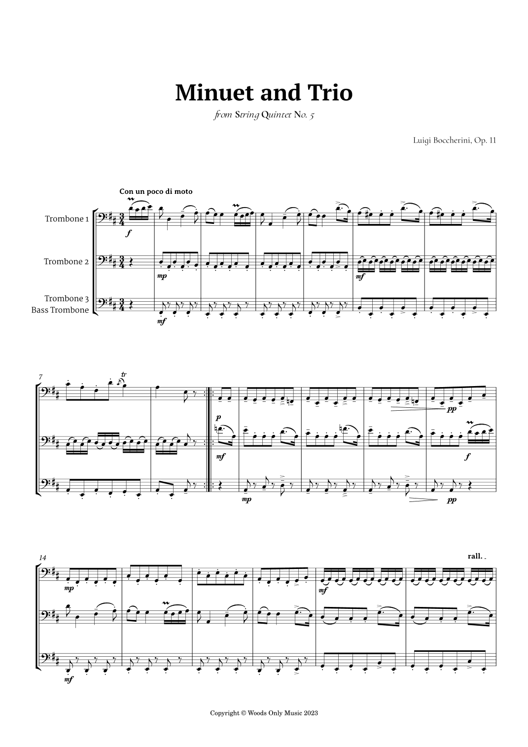 Minuet by Boccherini for Trombone Trio (arr. Ander)