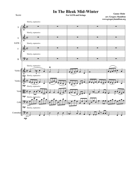 In the Bleak Midwinter by Gustave Holst, Arr. for SATB and strings (arr. Gregory Hamilton)