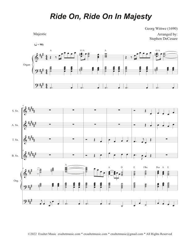 Ride On, Ride On In Majesty (Saxophone Quartet and Organ) (arr. Stephen DeCesare)