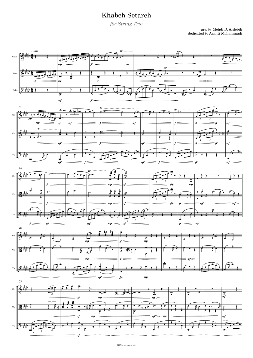 Khabeh Setareh - for String Trio (arr. Mehdi D. Ardebili)