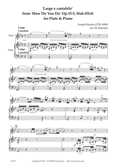 Largo e cantabile’ from 'How Do You Do' Op.33-5, Hob.III:41 for Flute & Piano (arr. Kamada, Mikio)