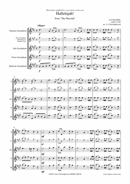 Hallelujah Chorus - Sax Quartet - C ma (arr. Anne L Christopherson GRSM ARCM)