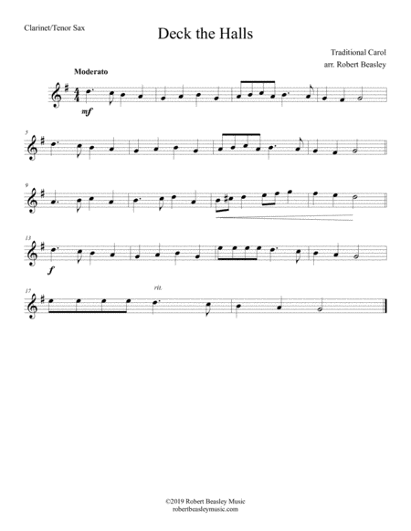 Deck the Halls (clarinet or tenor sax w/ piano accomp) (arr. Robert Beasley)