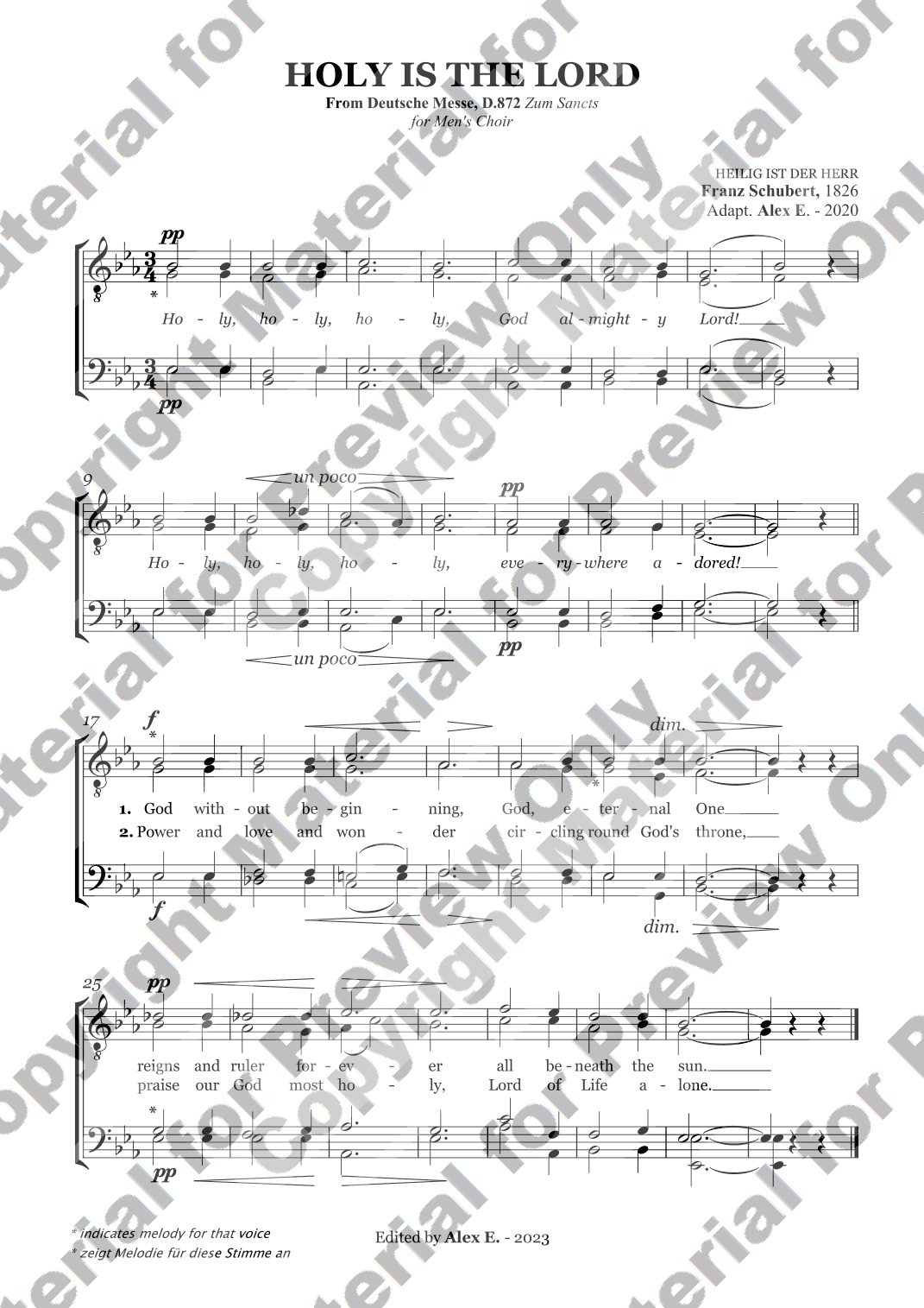 Holy is the Lord (Heilig ist der Herr) - For Men's Choir (arr. Alex E.)