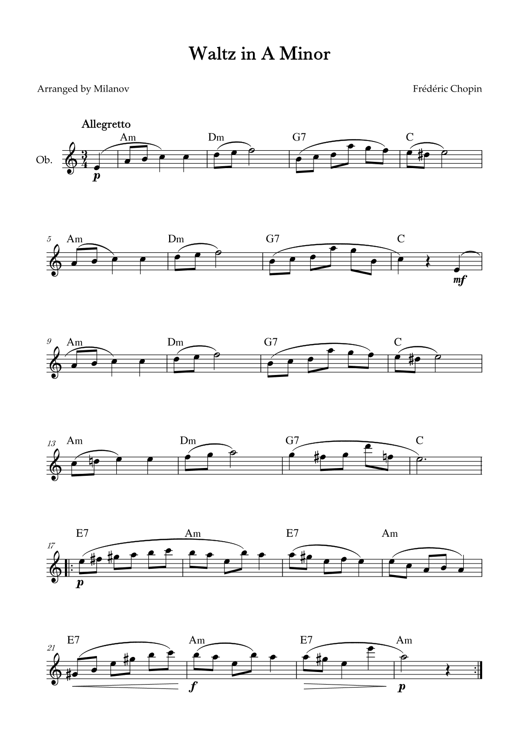 Waltz in A Minor | B. 150,  Op. Posth. | Chopin | Oboe | Chords (arr. Milanov)