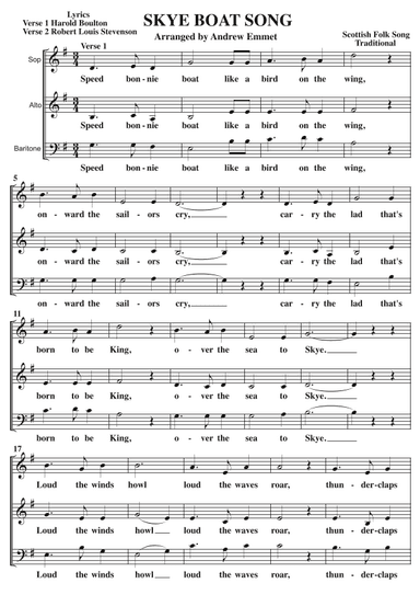 Skye Boat Song A Cappella SAB (arr. Andrew Emmet)