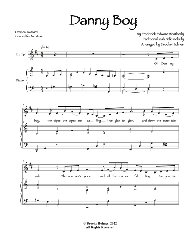 Danny Boy for Trumpet & Piano (arr. Brooks Holmes)