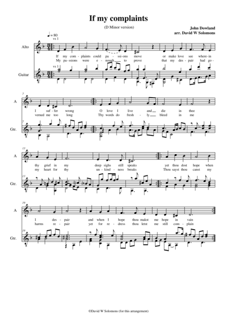 If my complaints (D minor version) for low voice and guitar (arr. David Warin Solomons)