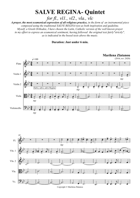 SALVE REGINA - Quintet for flute and Strings