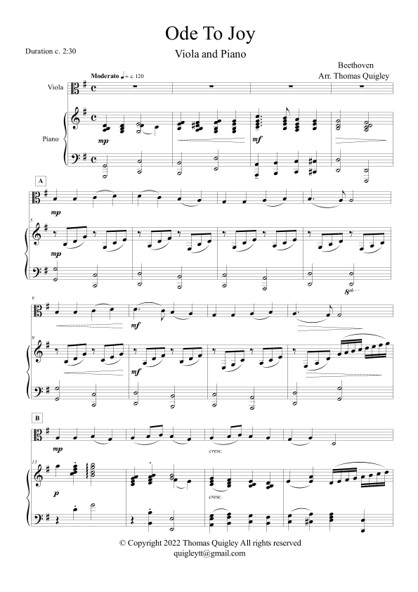 Ode To Joy (arr. Thomas Quigley)